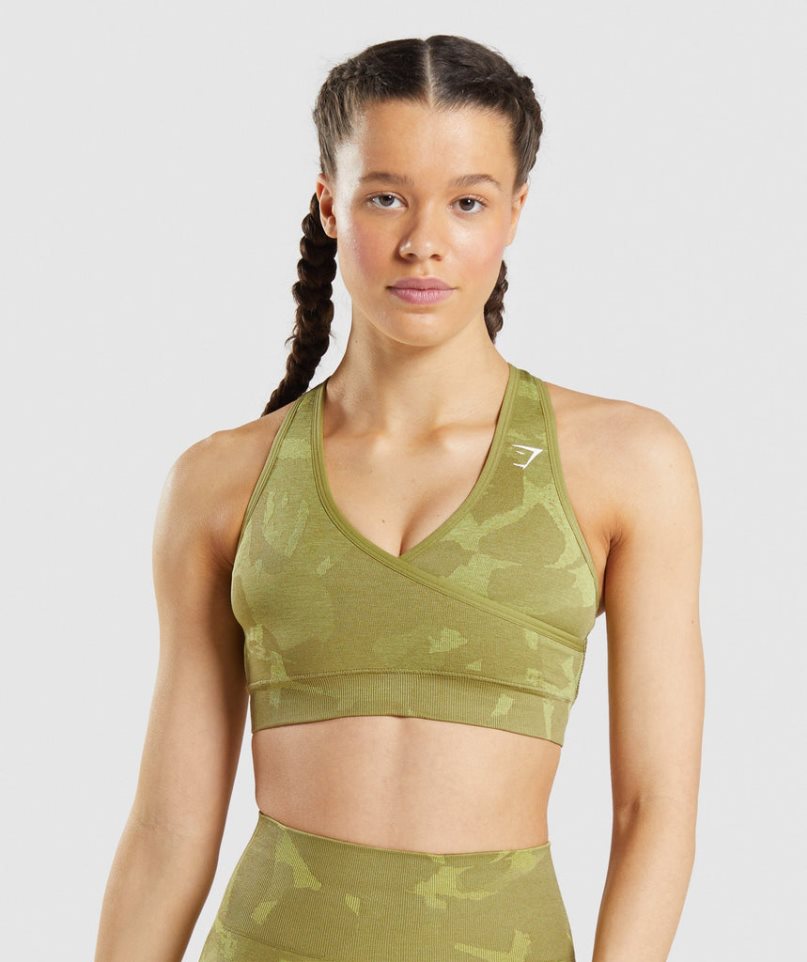 Women\'s Gymshark Adapt Camo Seamless Sports Bra Green | CA A15370